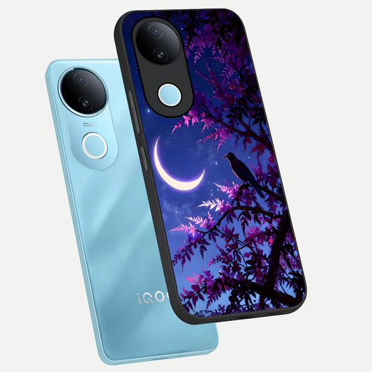  Crow And Moon Scenery phone case for iQOO Z10R showing premium glass back cover with detailed artwork
