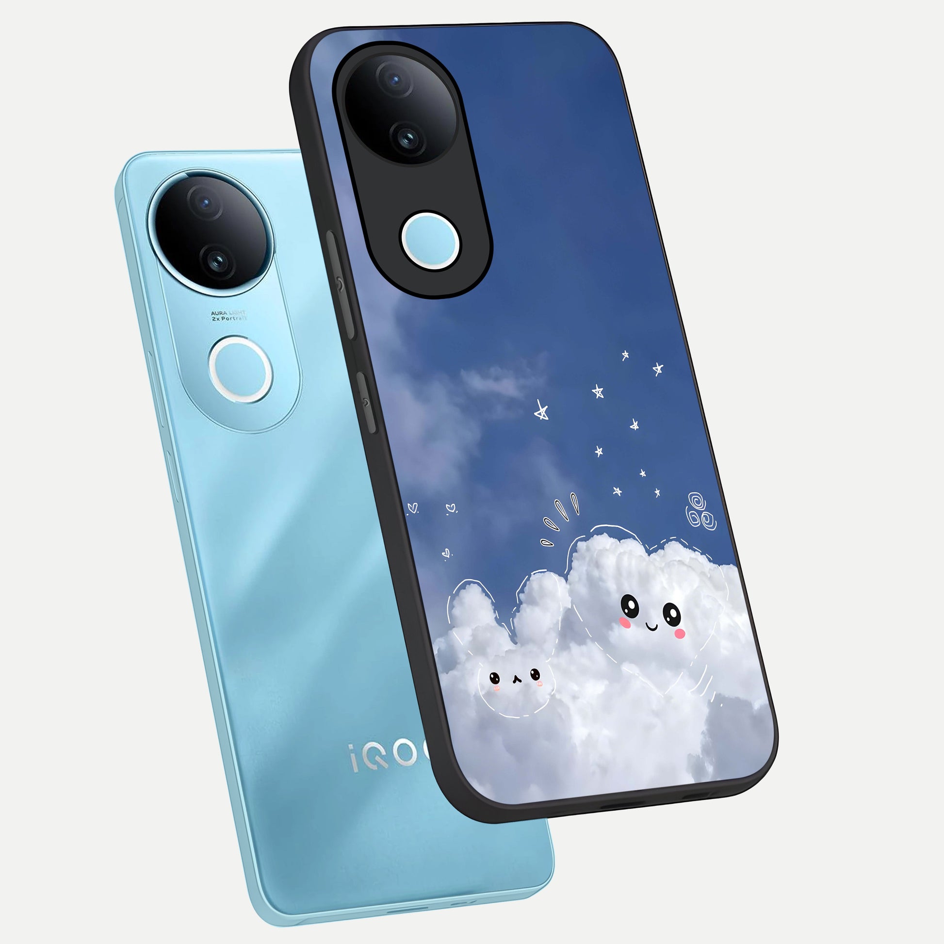  Cute Blossom Cloud phone case for iQOO Z10R showing premium glass back cover with detailed artwork