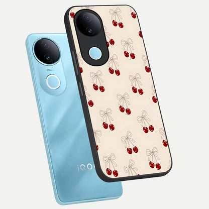  Cute Cherry Pattern phone case for  iQOO Z10R showing premium glass back cover with detailed artwork