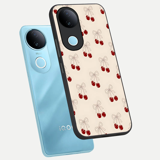  Cute Cherry Pattern phone case for  iQOO Z10R showing premium glass back cover with detailed artwork