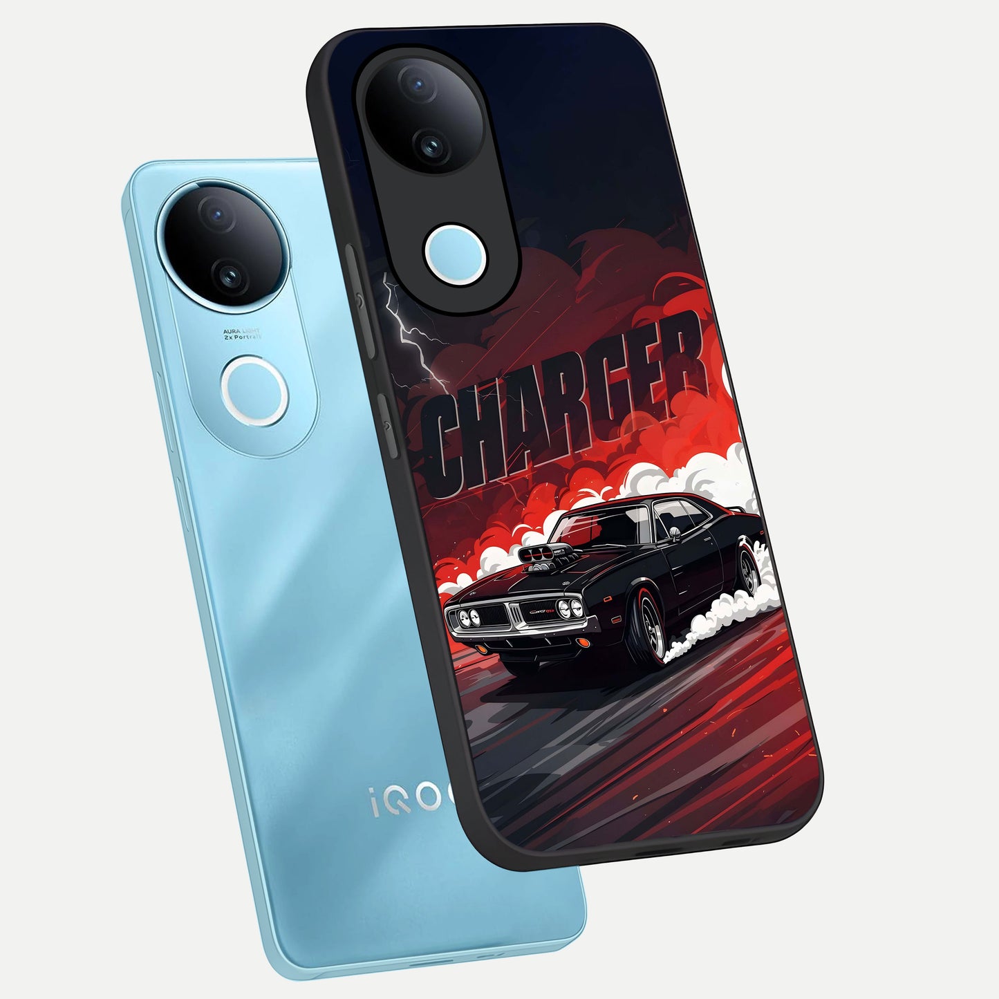  Dark Charger Fury phone case for  iQOO Z10R showing premium glass back cover with detailed artwork