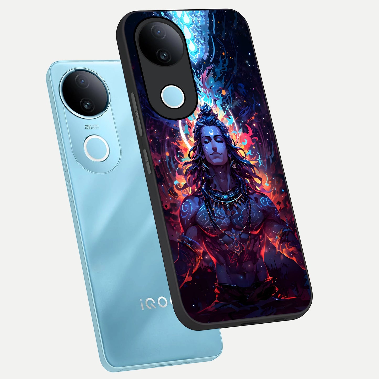  Divine Fire Shiv phone case for iQOO Z10R showing premium glass back cover with detailed artwork