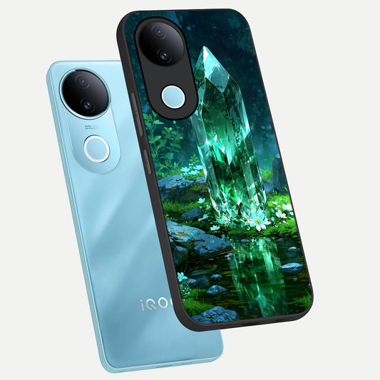  Emerald Light Crystal phone case for  iQOO Z10R showing premium glass back cover with detailed artwork