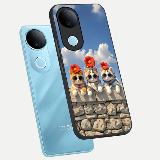  Floral Kitty Squad phone case for  iQOO Z10R showing premium glass back cover with detailed artwork