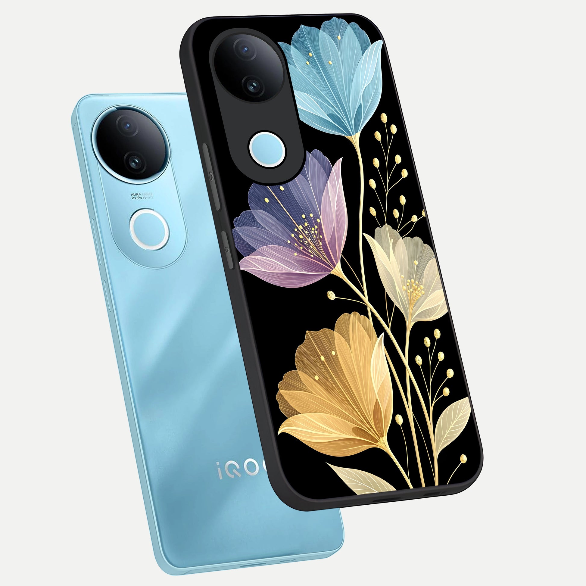  Flower Bloom Glow phone case for  iQOO Z10R showing premium glass back cover with detailed artwork