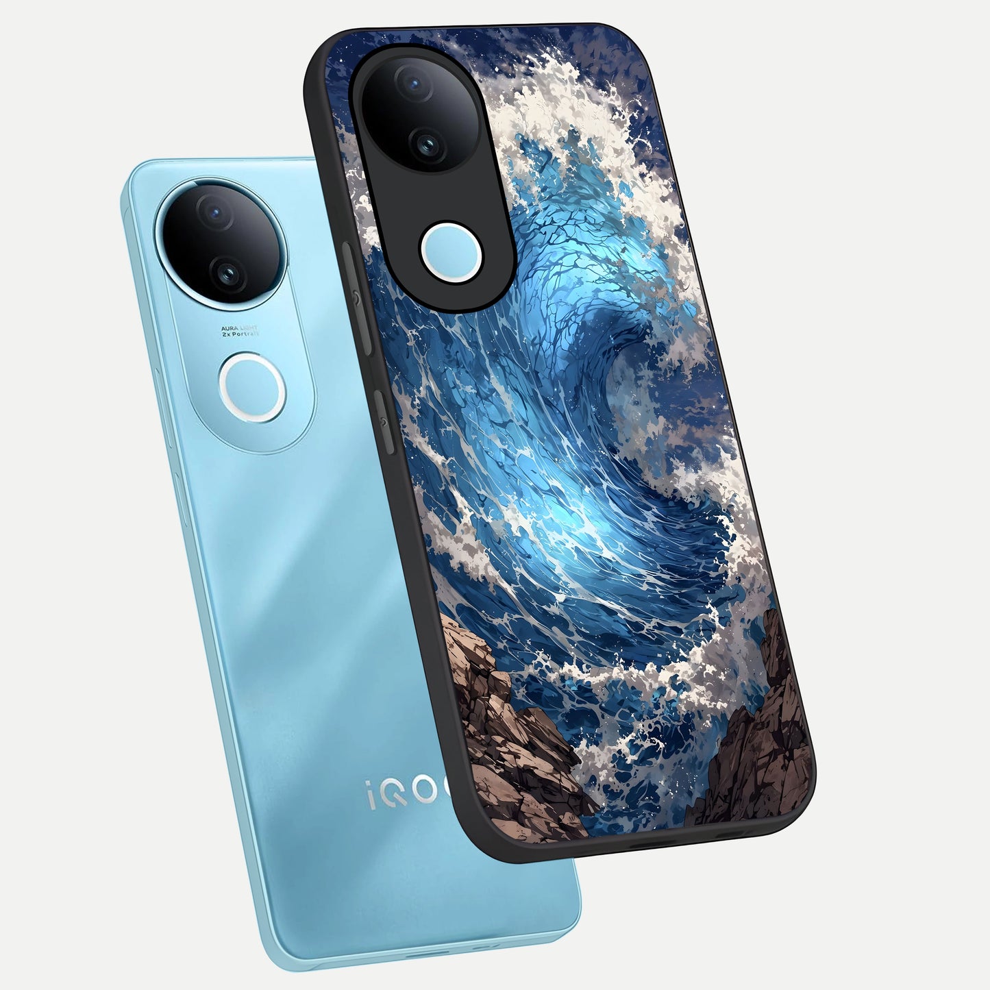  Giant Ocean Wave phone case for iQOO Z10R showing premium glass back cover with detailed artwork