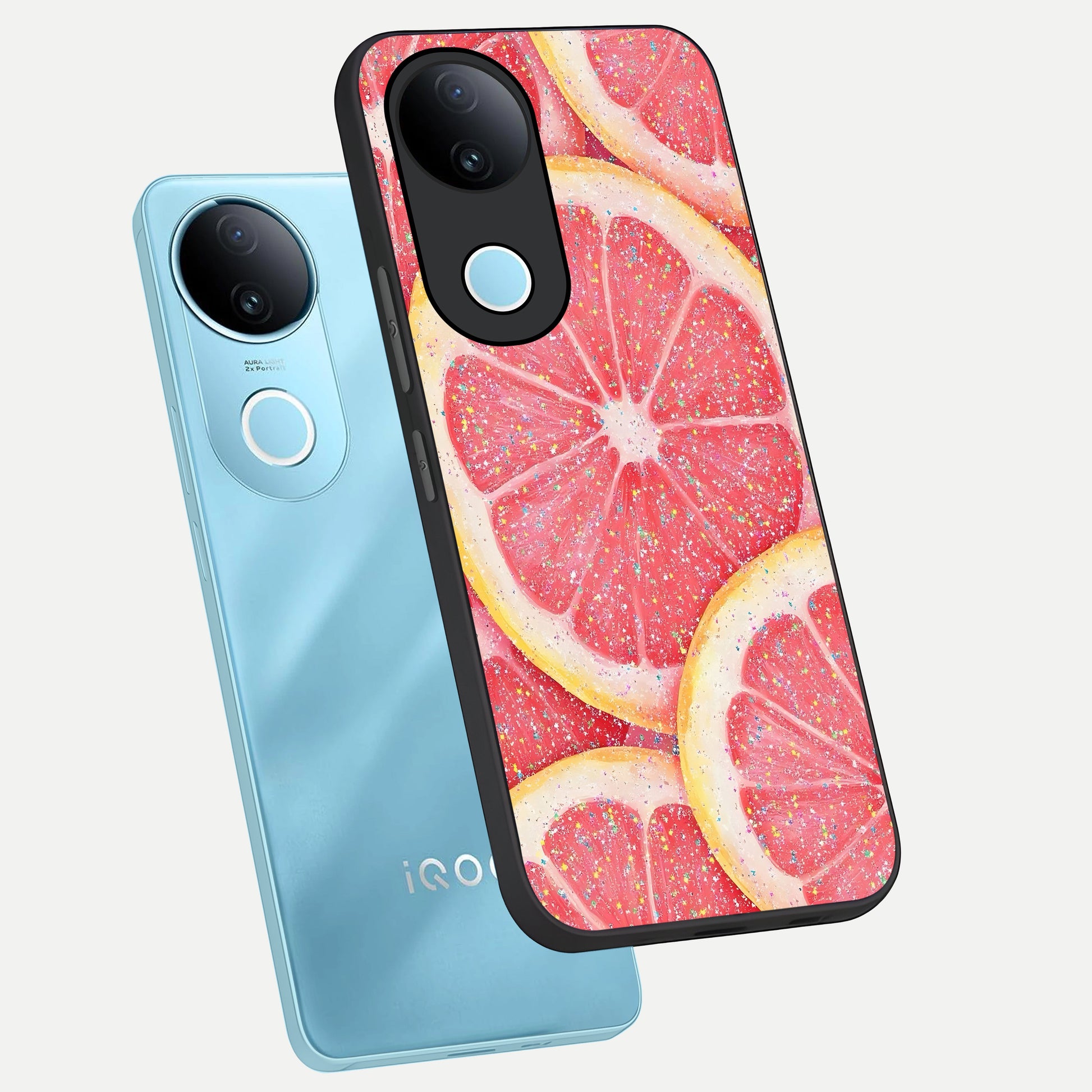  Glitter Grapefruit phone case for  iQOO Z10R showing premium glass back cover with detailed artwork