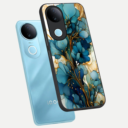  Golden Bloom Symphony phone case for iQOO Z10R showing premium glass back cover with detailed artwork