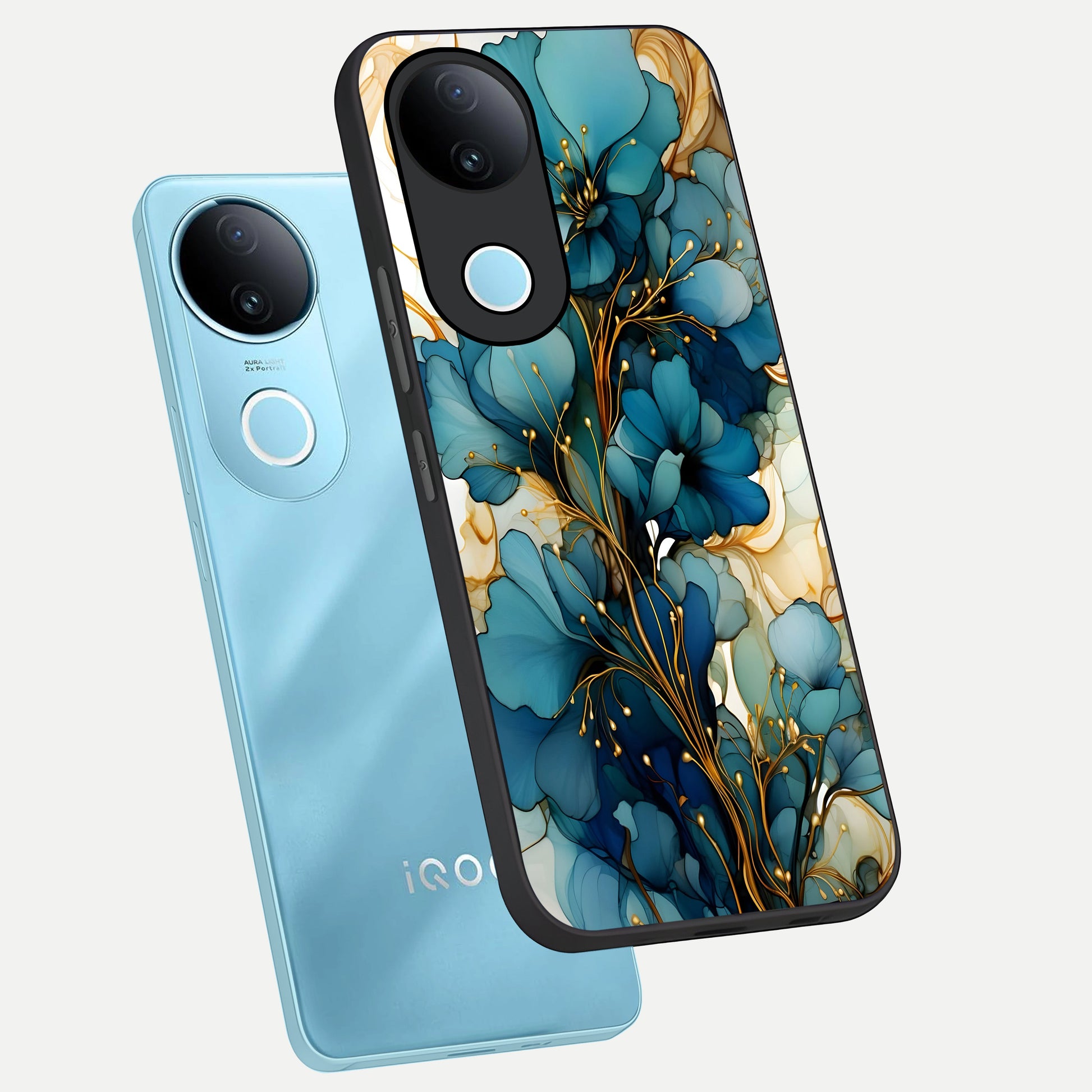  Golden Bloom Symphony phone case for  iQOO Z10R showing premium glass back cover with detailed artwork