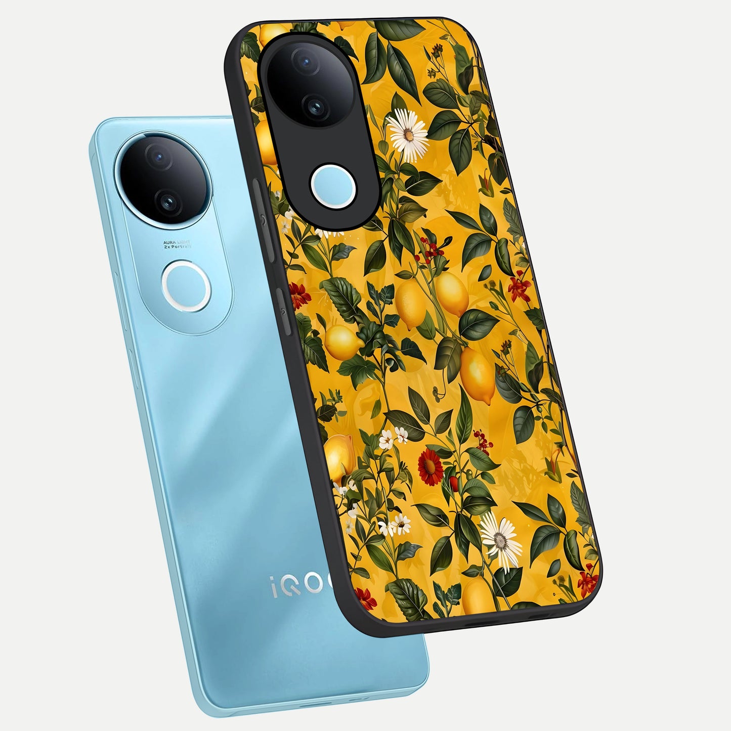  Golden Lemon Field phone case for iQOO Z10R showing premium glass back cover with detailed artwork
