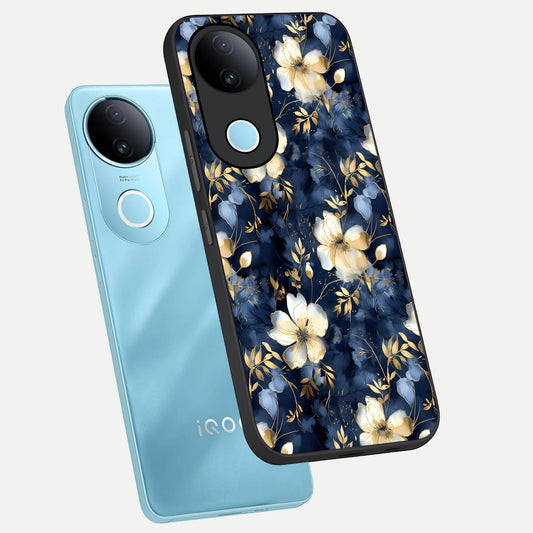  Golden Midnight Bloom phone case for iQOO Z10R showing premium glass back cover with detailed artwork