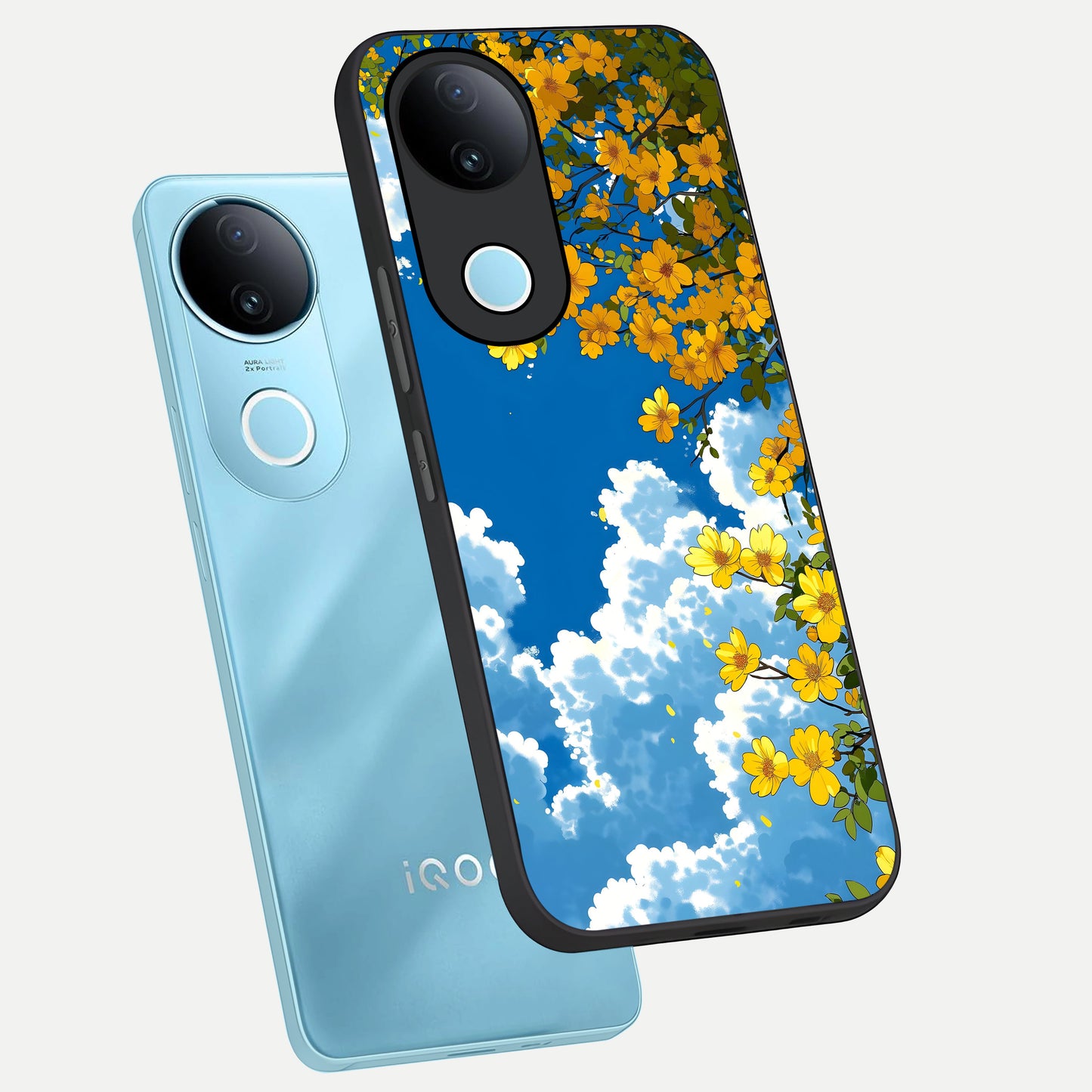  Golden Petal Sky phone case for  iQOO Z10R showing premium glass back cover with detailed artwork