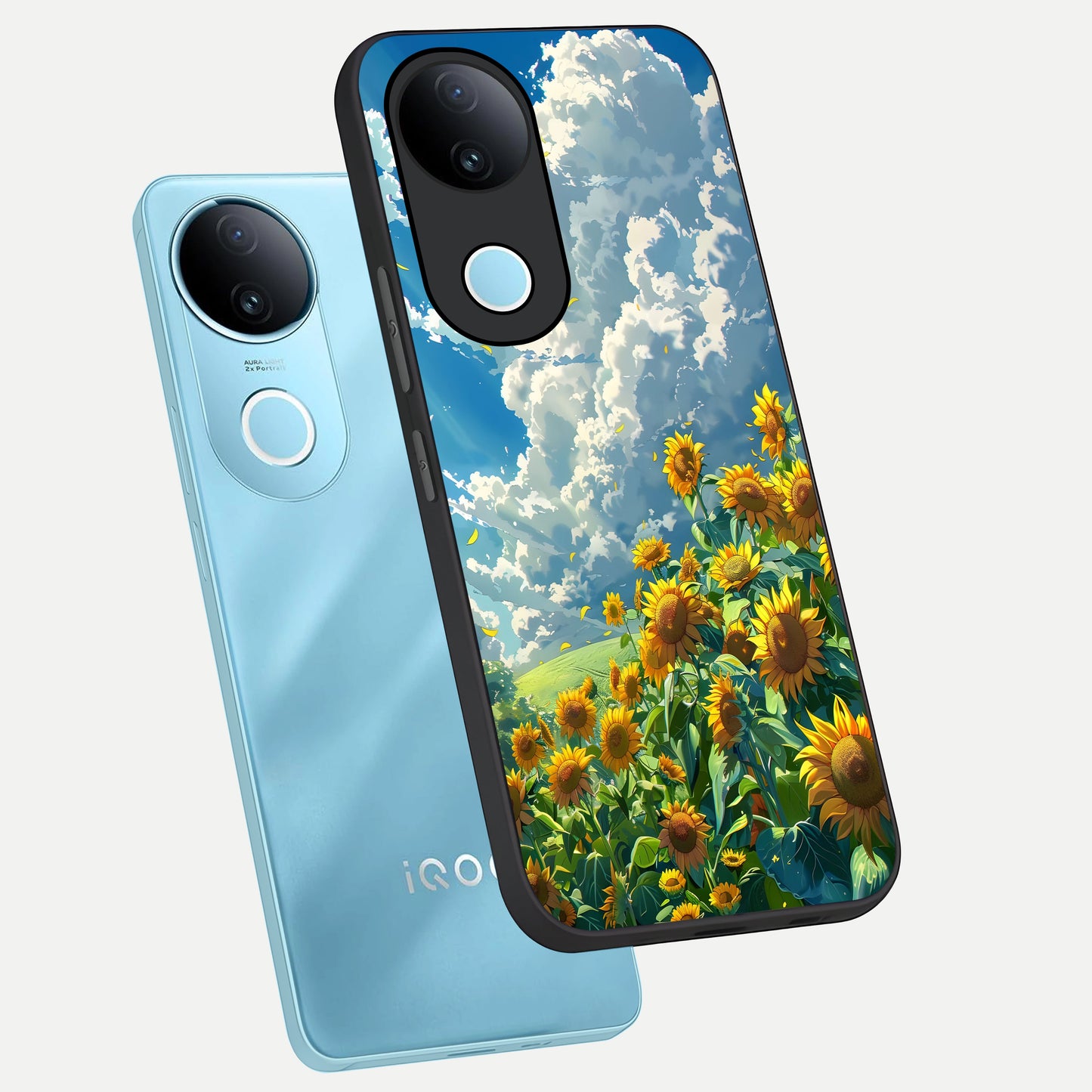  Golden Sun Glory phone case for iQOO Z10R showing premium glass back cover with detailed artwork