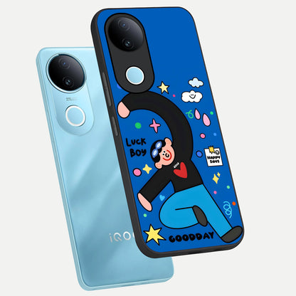  Happy Luck Vibe phone case for  iQOO Z10R showing premium glass back cover with detailed artwork