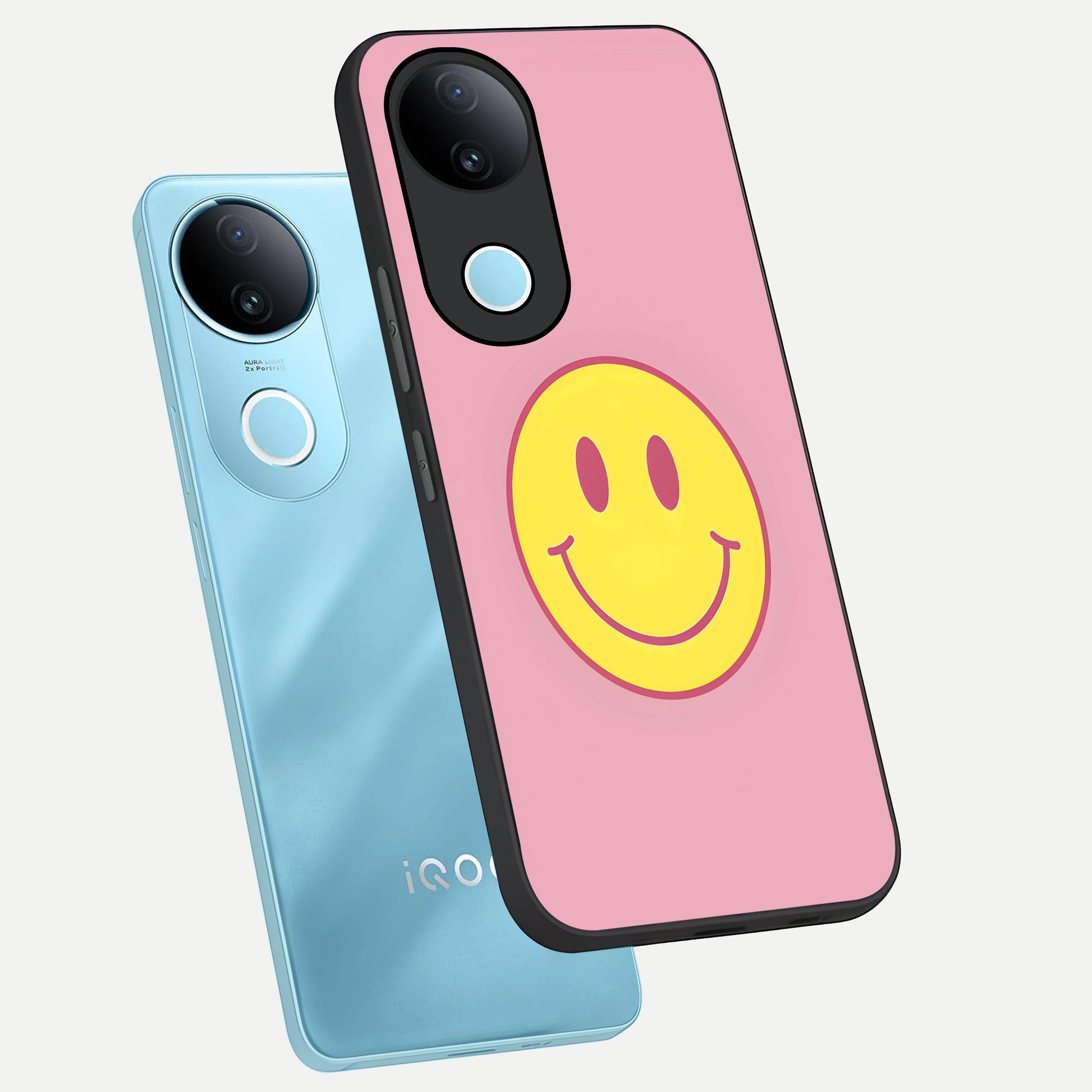  Happy Pink Mood phone case for  iQOO Z10R showing premium glass back cover with detailed artwork