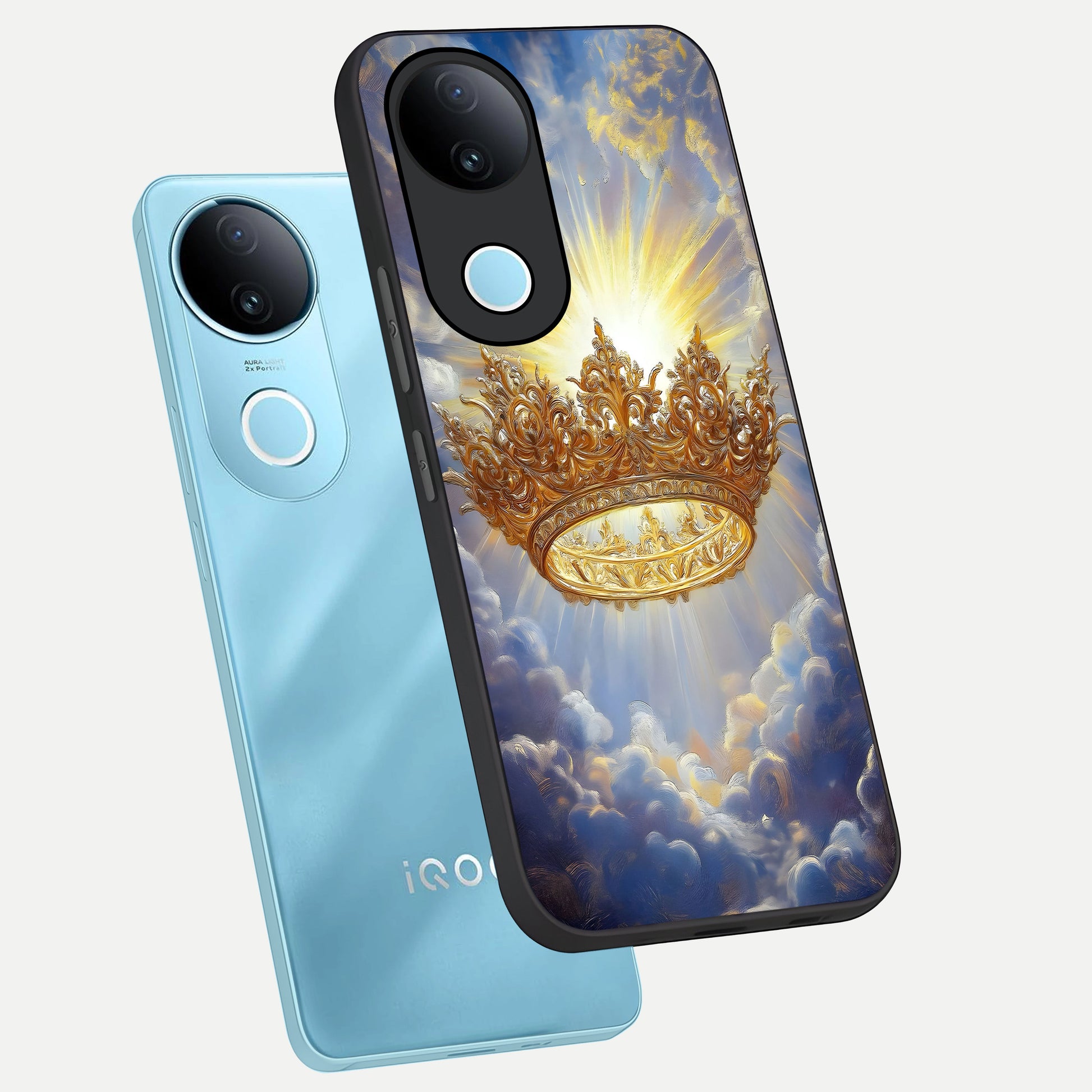  Heavenly Crown Light phone case for  iQOO Z10R showing premium glass back cover with detailed artwork