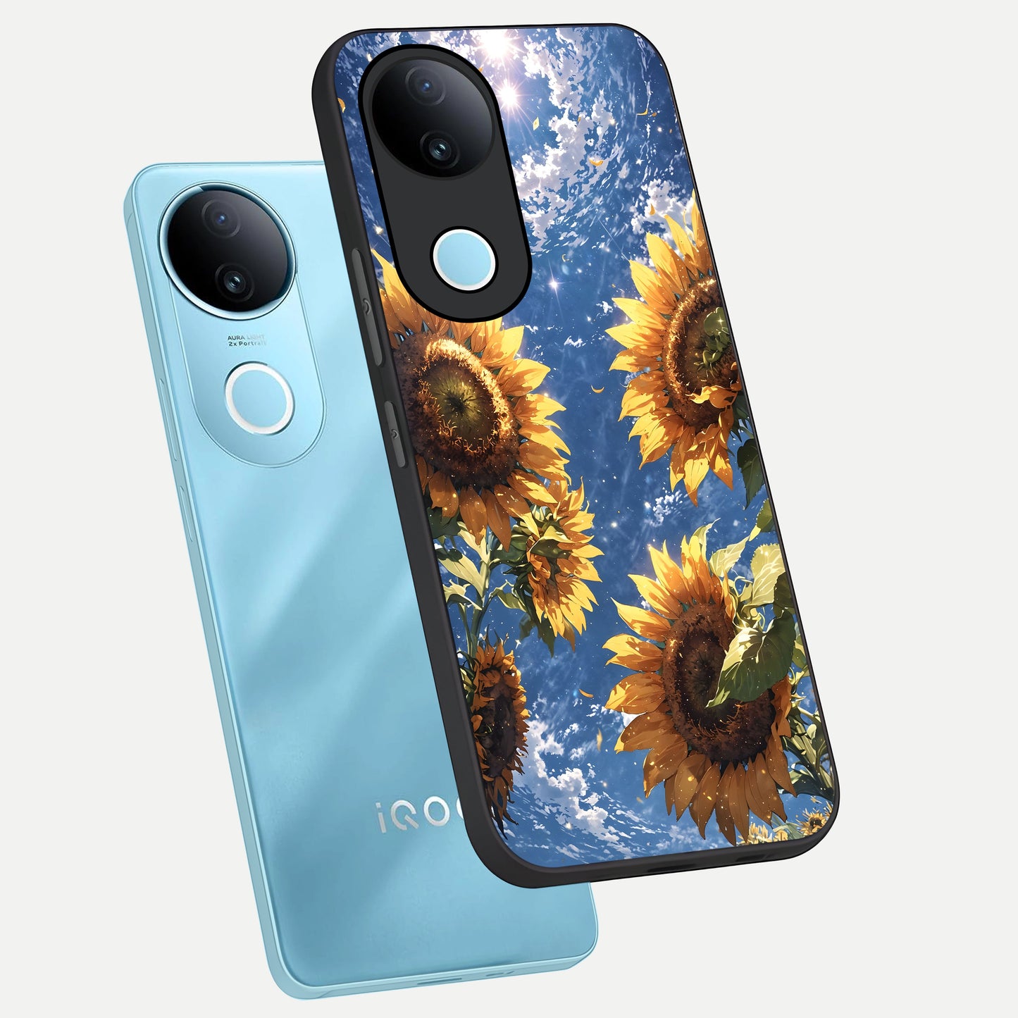 Heavenly Sunflower Rise phone case for iQOO Z10R showing premium glass back cover with detailed artwork