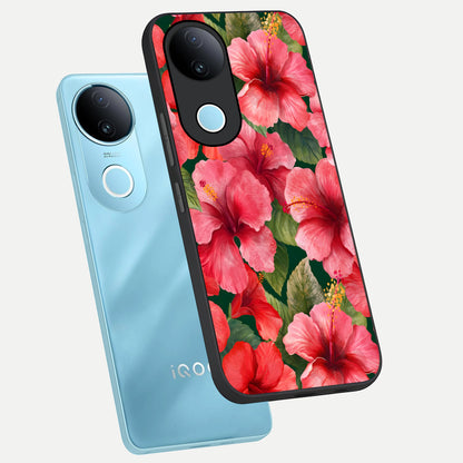  Hibiscus Pattern phone case for  iQOO Z10R showing premium glass back cover with detailed artwork