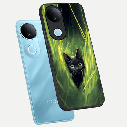  Hidden Cat Whisper phone case for iQOO Z10R showing premium glass back cover with detailed artwork