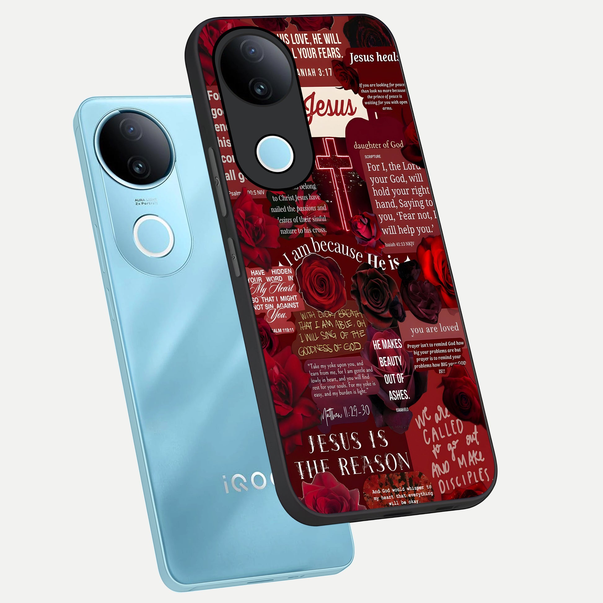  Jesus Love Heals phone case for  iQOO Z10R showing premium glass back cover with detailed artwork