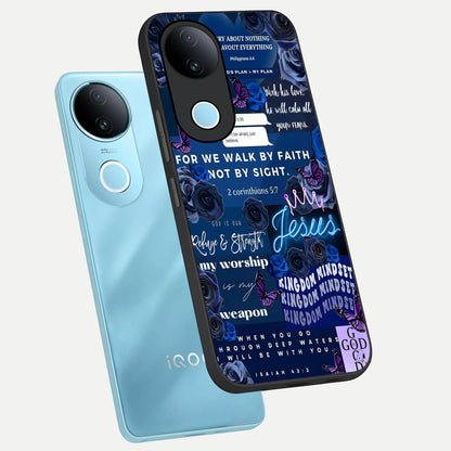  Kingdom Faith Glow phone case for iQOO Z10R showing premium glass back cover with detailed artwork