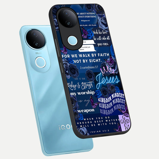  Kingdom Faith Glow phone case for iQOO Z10R showing premium glass back cover with detailed artwork