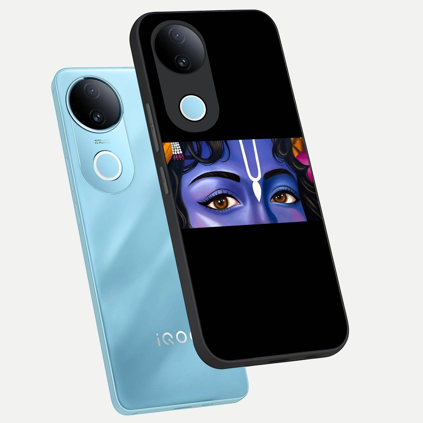  Krishna Eye phone case for  iQOO Z10R showing premium glass back cover with detailed artwork