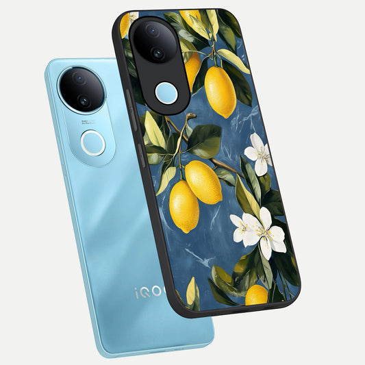  Lemon Dream Garden phone case for iQOO Z10R showing premium glass back cover with detailed artwork