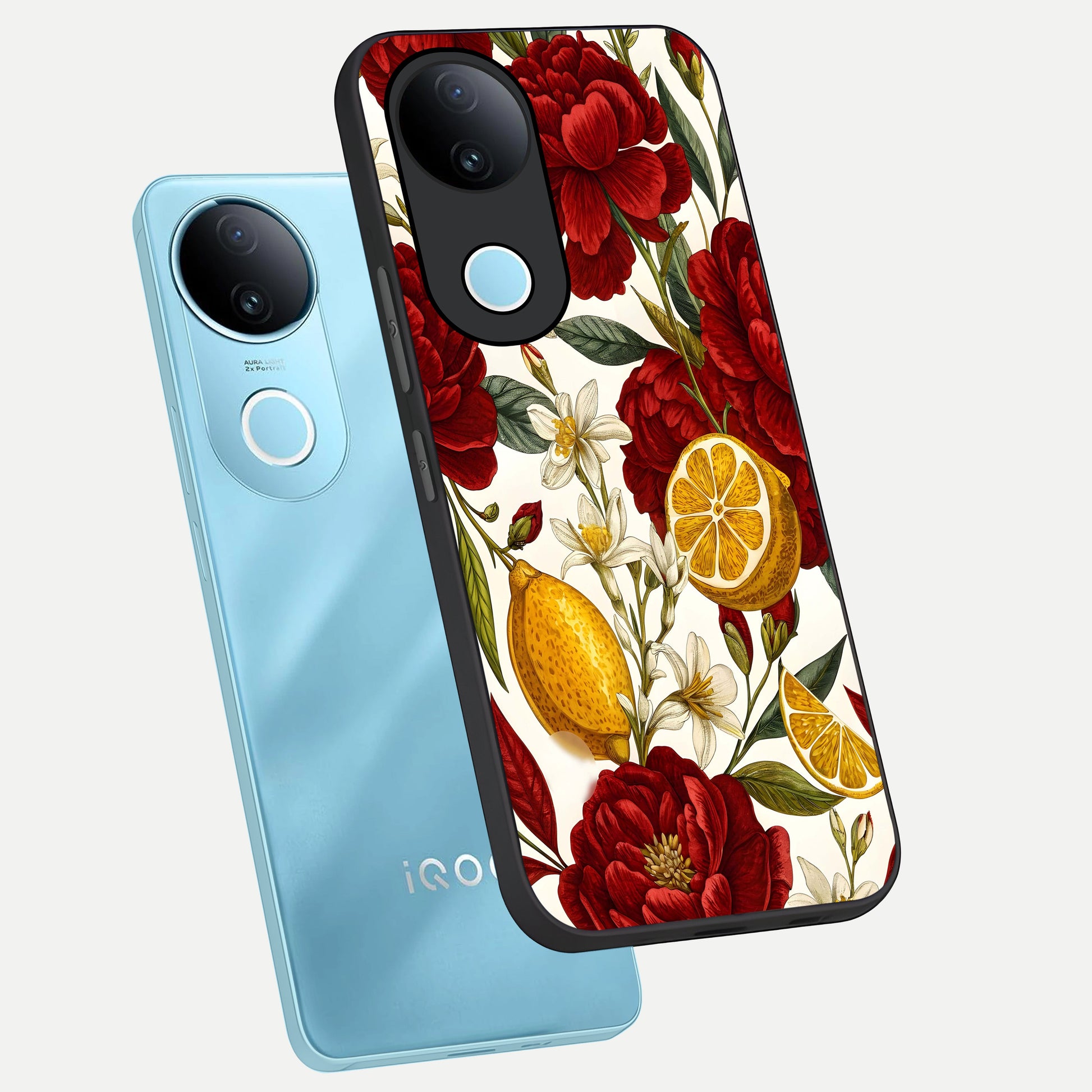  Lemon Rose Charm phone case for  iQOO Z10R showing premium glass back cover with detailed artwork