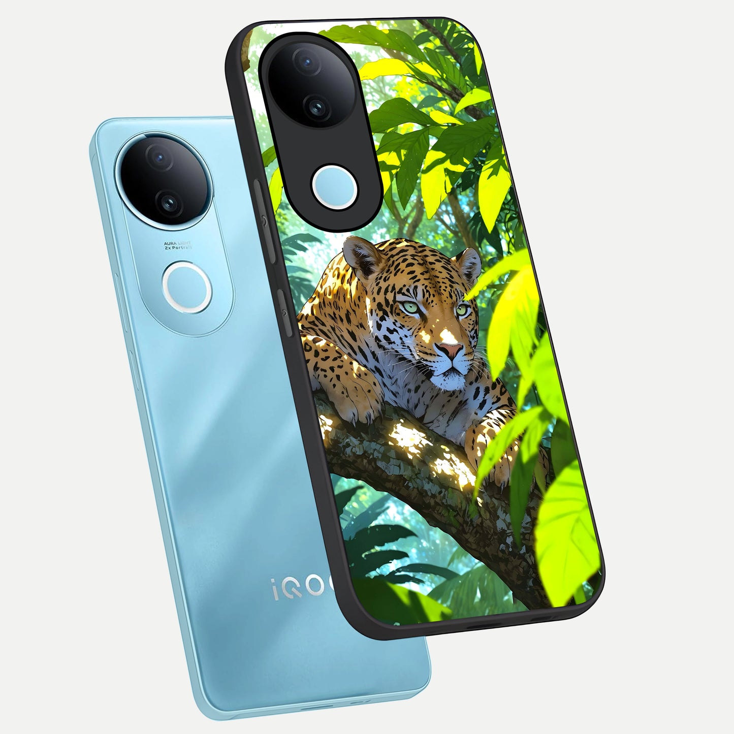  Leopard in Jungle phone case for  iQOO Z10R showing premium glass back cover with detailed artwork