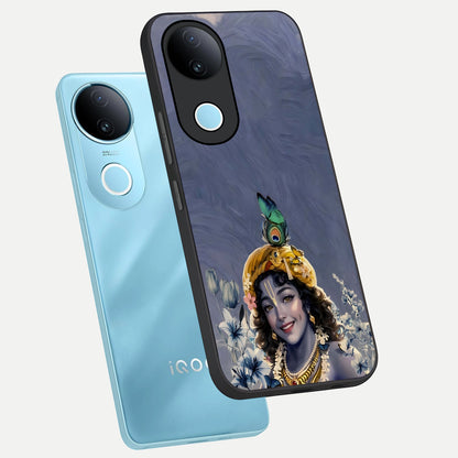  Lord Krishna phone case for  iQOO Z10R showing premium glass back cover with detailed artwork