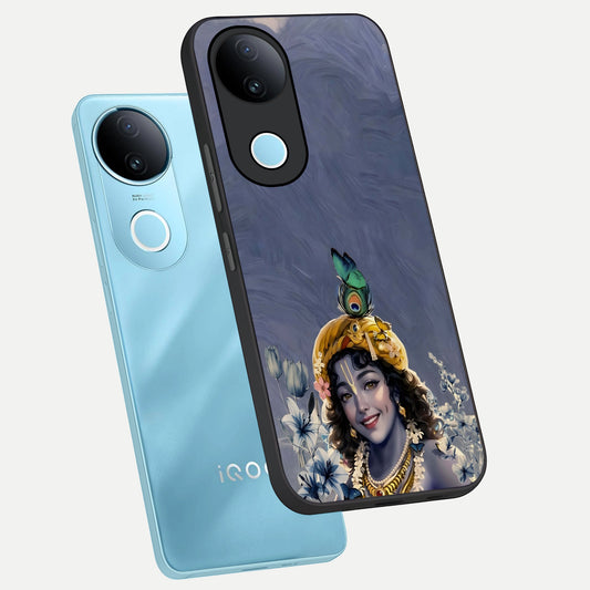  Lord Krishna phone case for  iQOO Z10R showing premium glass back cover with detailed artwork
