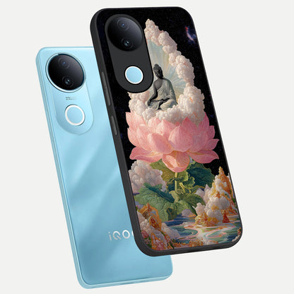  Lotus Divine Peace phone case for iQOO Z10R showing premium glass back cover with detailed artwork