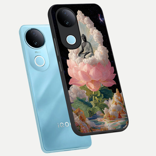  Lotus Divine Peace phone case for iQOO Z10R showing premium glass back cover with detailed artwork
