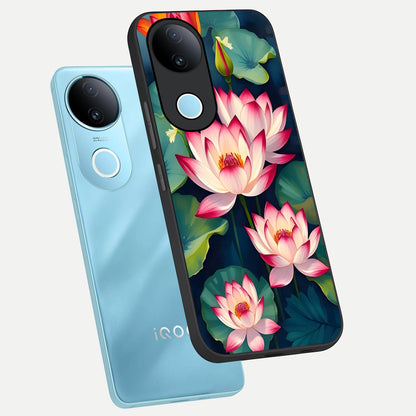  Lotus Dream Serenity phone case for iQOO Z10R showing premium glass back cover with detailed artwork