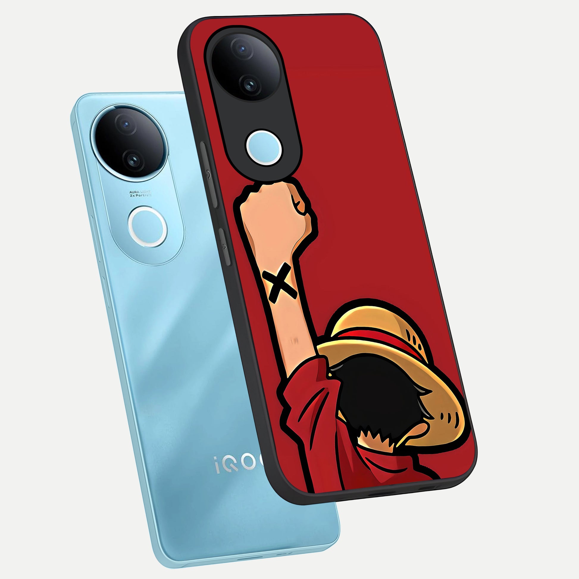  Luffy X Spirit phone case for  iQOO Z10R showing premium glass back cover with detailed artwork