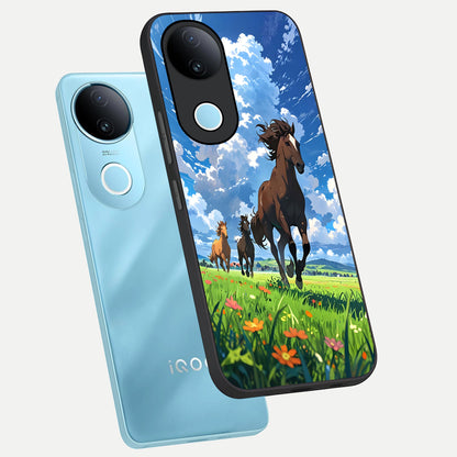  Majestic Horses Galloping phone case for  iQOO Z10R showing premium glass back cover with detailed artwork