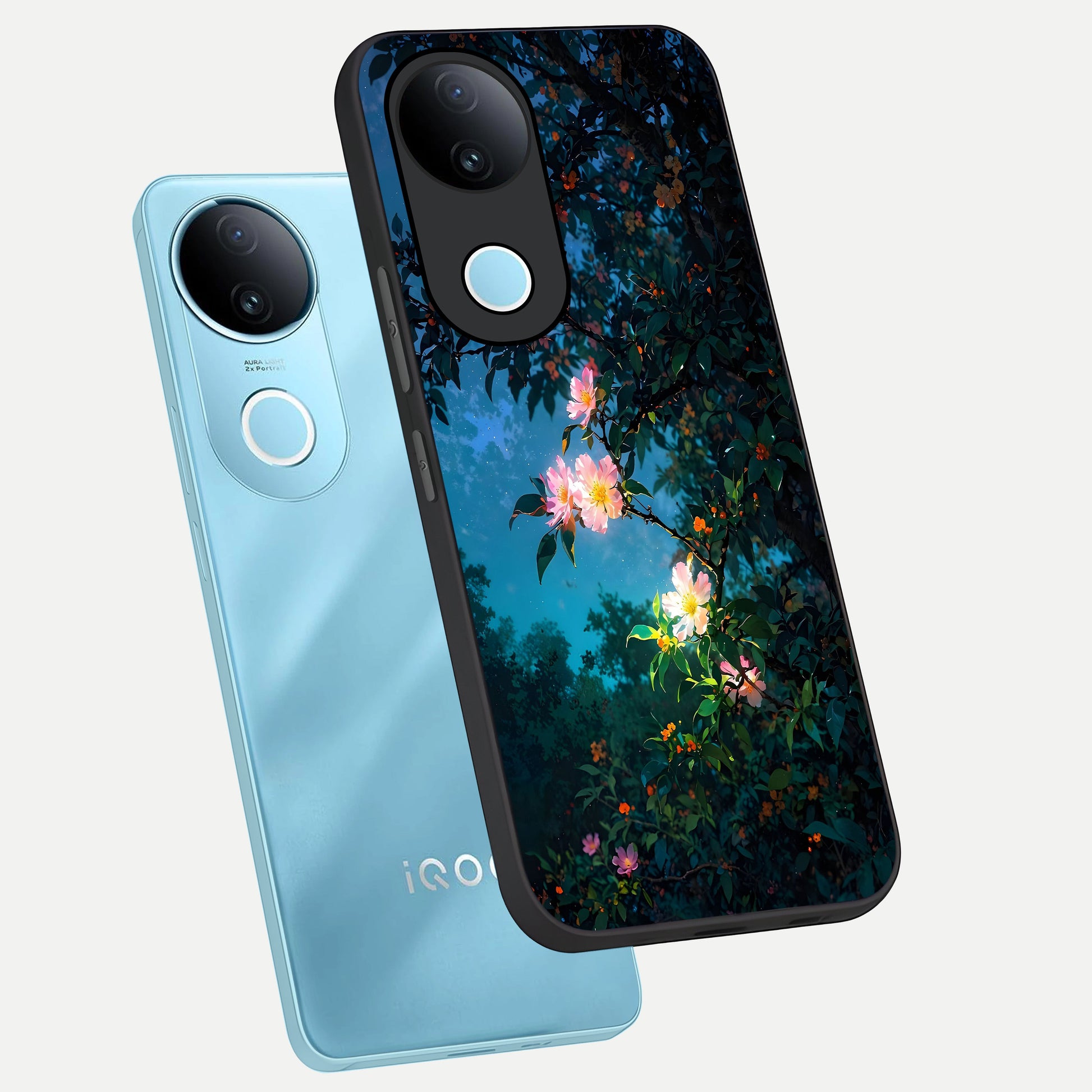  Midnight Bloom Glow phone case for  iQOO Z10R showing premium glass back cover with detailed artwork