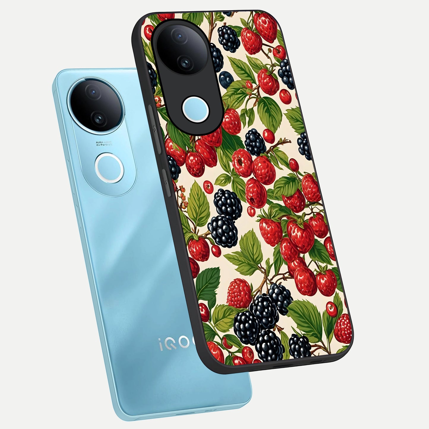  Mixed Berry Collage phone case for  iQOO Z10R showing premium glass back cover with detailed artwork