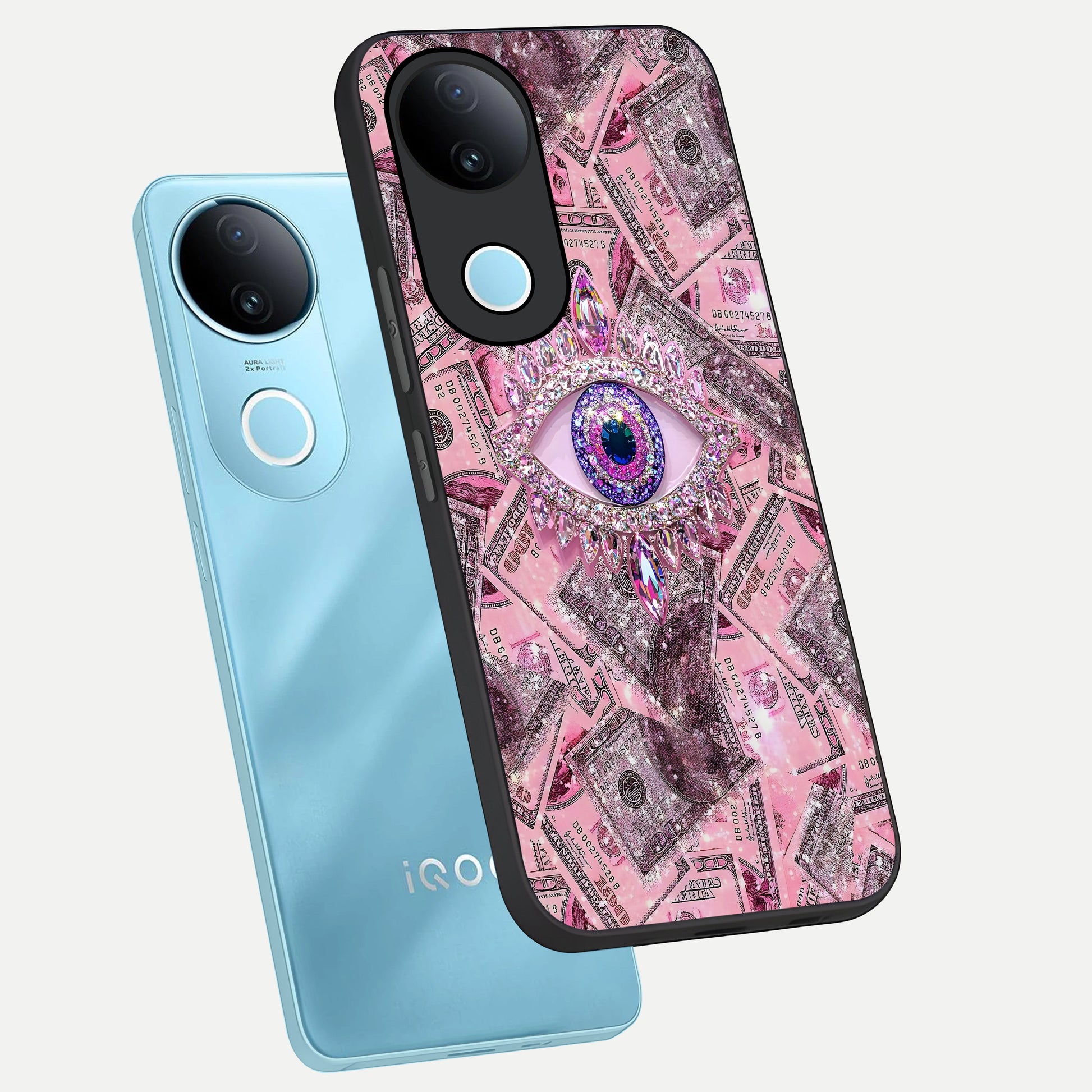  Money Eye Luxe phone case for  iQOO Z10R showing premium glass back cover with detailed artwork