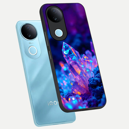  Neon Aura Shards phone case for iQOO Z10R showing premium glass back cover with detailed artwork