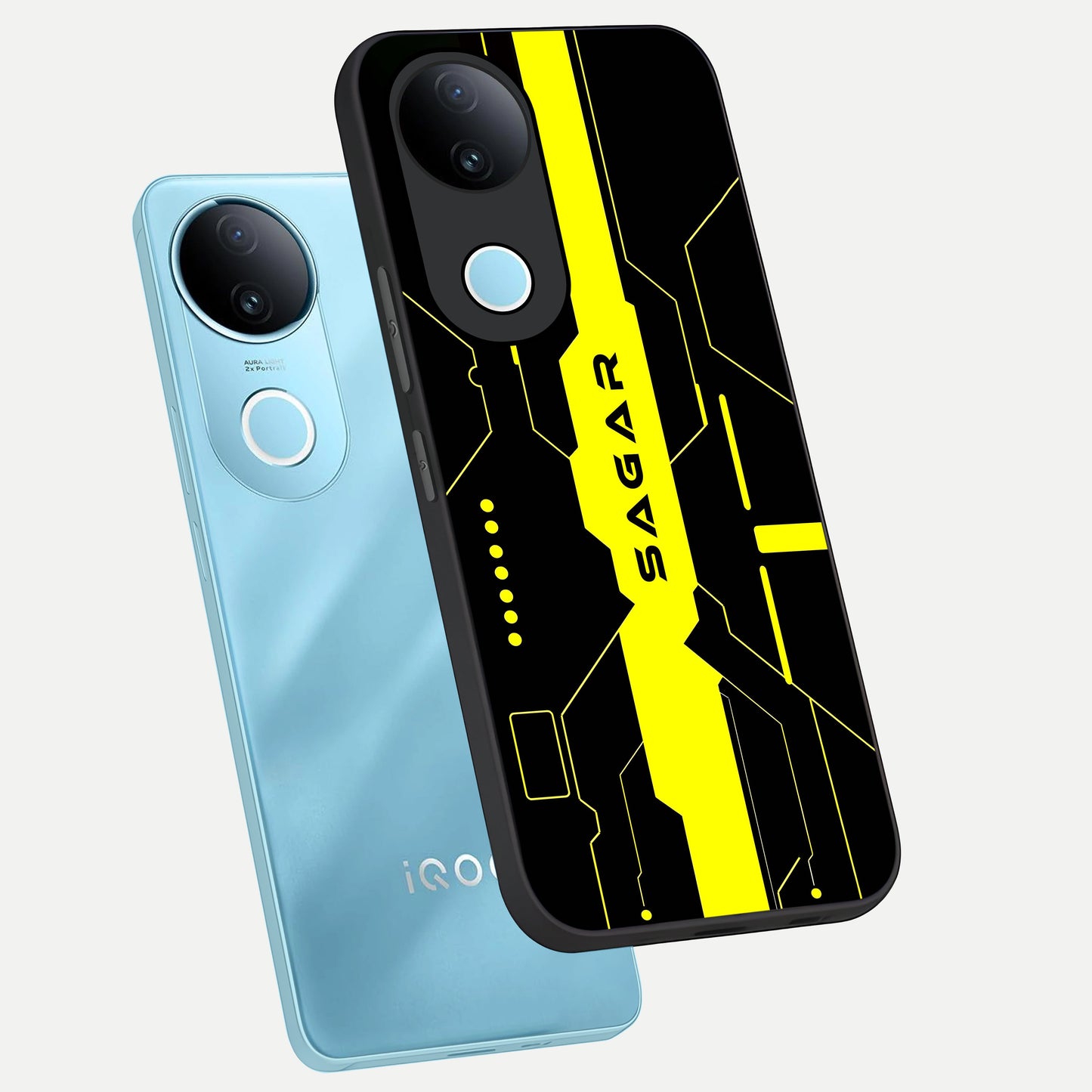  Neon CYBERPUNK Custom Name phone case for  iQOO Z10R showing premium glass back cover with detailed artwork