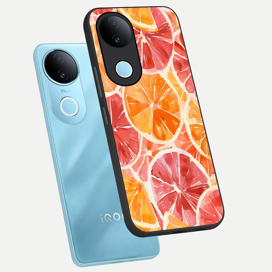  Orange Fruits Pattern phone case for  iQOO Z10R showing premium glass back cover with detailed artwork