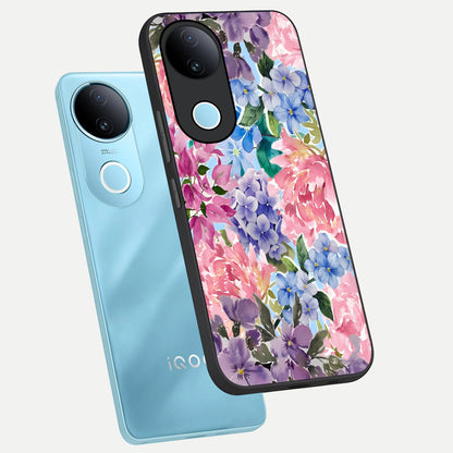 Pastel Floral Mix phone case for  iQOO Z10R showing premium glass back cover with detailed artwork