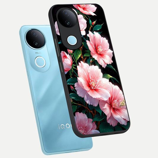  Peach Flower phone case for  iQOO Z10R showing premium glass back cover with detailed artwork