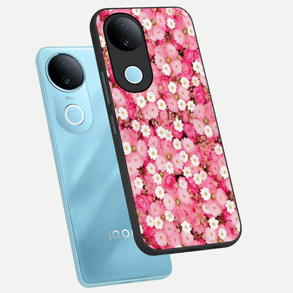  Pink Daisy Bliss phone case for iQOO Z10R showing premium glass back cover with detailed artwork