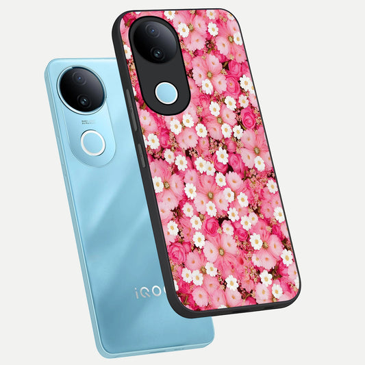  Pink Daisy Bliss phone case for  iQOO Z10R showing premium glass back cover with detailed artwork