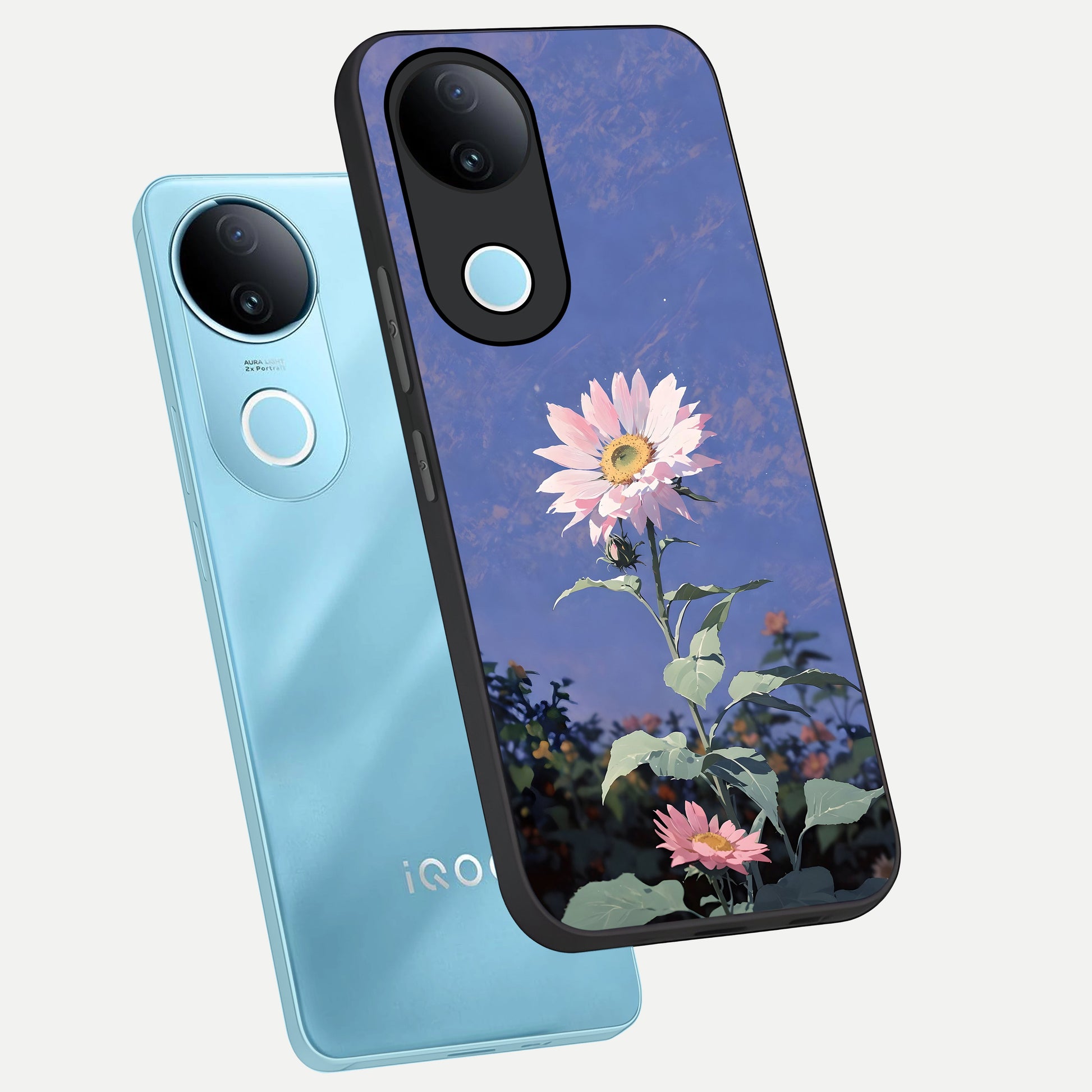  Pink Shells Outline phone case for  iQOO Z10R showing premium glass back cover with detailed artwork