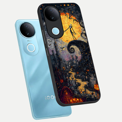  Pumpkin Moon Night phone case for iQOO Z10R showing premium glass back cover with detailed artwork