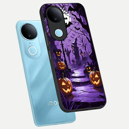  Pumpkin Patch Halloween phone case for  iQOO Z10R showing premium glass back cover with detailed artwork